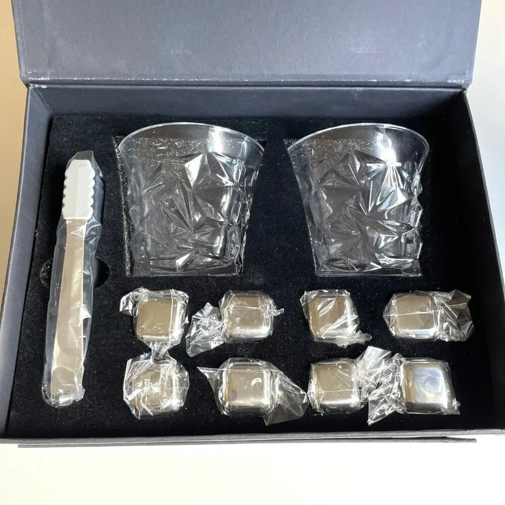 NEW Kollea Whiskey Glasses Gift Set Crystal Ice Cubes Tongs Barware Elegance